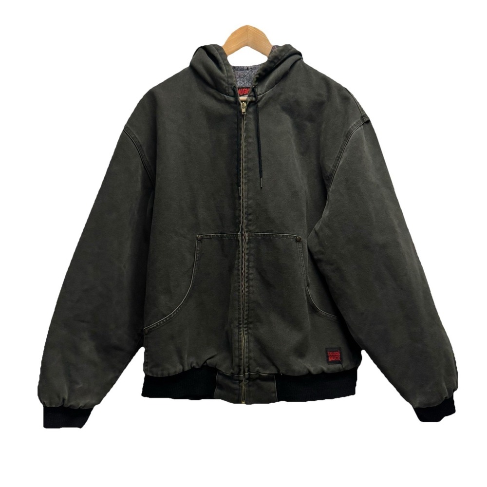 Tough Duck Vtg Mens Large Flannel Lined Canvas Work Hooded Detroite Style Jacket